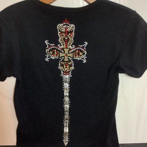 V-neck Tee size small. Raquel Rocks Bling on front and back.